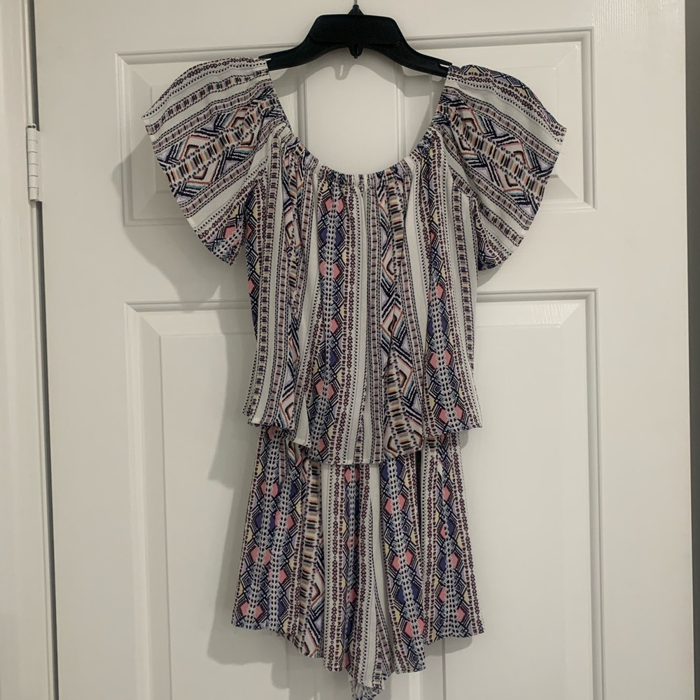 Aqua off-the-shoulder Romper